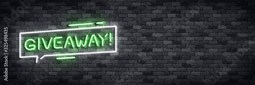 Vector realistic isolated neon sign of Giveaway flyer logo for template decoration and covering on the wall background.