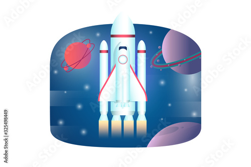 Space rocket. Concept aircraft from earth into space and flights among starsfor science, expeditions and tourism. Vector illustration.
