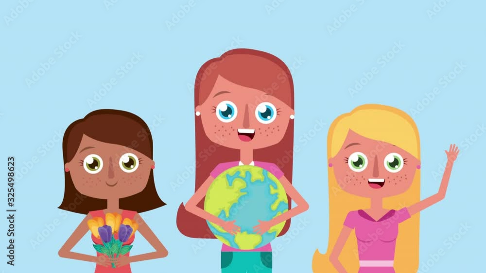 interracial girls lifting world planet animation interracial girls lifting world planet animation