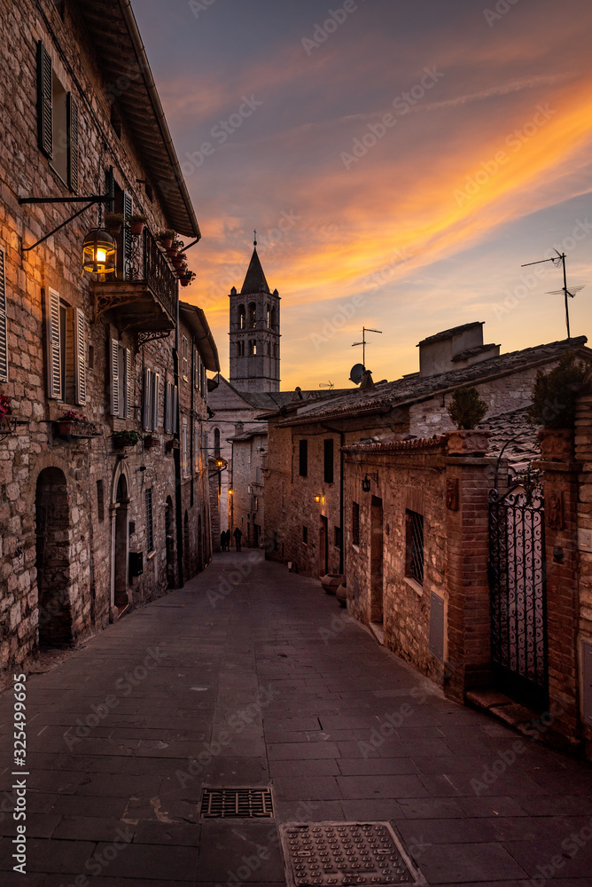 Old street by the sunset in Assisi