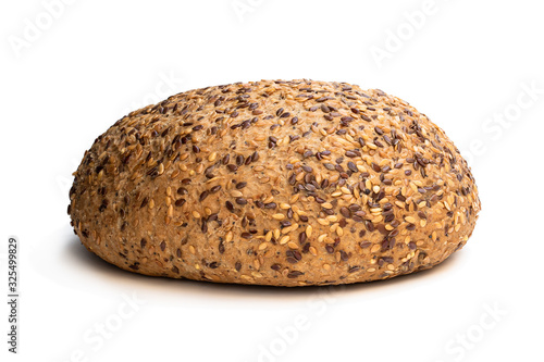 Gluten free multi seed bread with linseed isolated on white