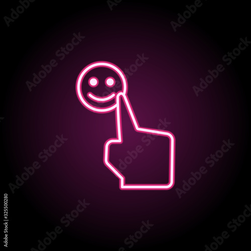 Smile, finger, touch, experience neon icon. Simple thin line, outline vector of touch gesture icons for ui and ux, website or mobile application