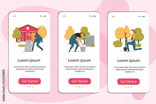 Farmer with Equipment Working at Farm Screens Set