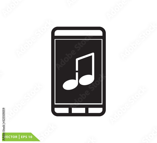 Hand phone and note music icon vector logo design template