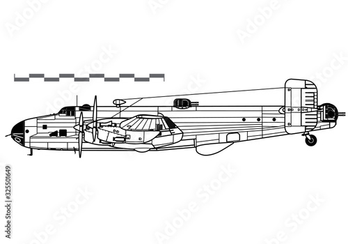 Handley Page Halifax. World War 2 combat aircraft. Side view. Image for illustration. photo