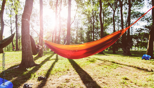 Colorful hammock in the park