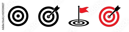 Targets set of icons isolated on white background. Black vector signs. Vector isolated black icons. Goal concept icons.