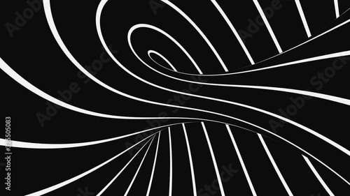 Black and white psychedelic optical illusion. Abstract hypnotic animated background. Spiral geometric looping monochrome wallpaper