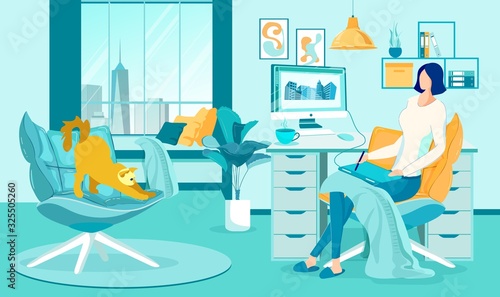 Freelancer Works Remotely at Home Using Internet .
