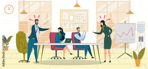 Office Colleagues Quarrel Flat Vector Illustration