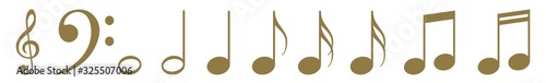 Music Notes Icon Gold | Note Illustration | Clef Symbol | Sound Logo | Tone Sign | Isolated | Variations