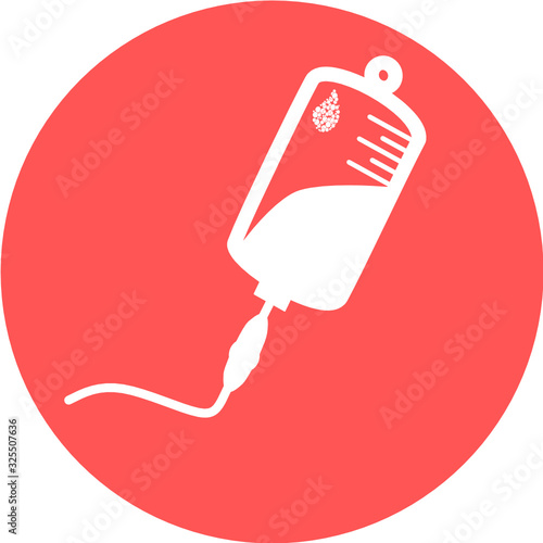 Infusion icon. Intravenous bag, blood, drip. Medical help concept. Vector illustration can be used for topics like hospital, therapy, chemotherapy. Iv, infuse, blood bag. Tube and blood collection.