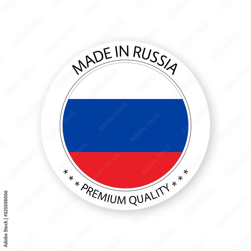 Modern vector Made in Russia label isolated on white background, simple sticker with Russian colors, premium quality stamp design, flag of Russia Modern vector Made in Russia label isolated on white background, simple sticker with Russian colors, premium quality stamp design, flag of Russia