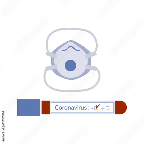 Vector illustration Blood tube, negative Chinese corona virus ncov test. Masks Protect from 2019-nCoV. China pathogen respiratory coronavirus SARS pandemic risk alert Medicine Design for web, print
