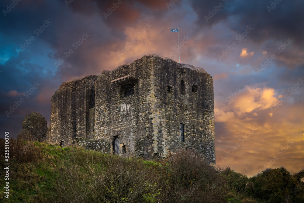 Ancient Ruins of Dundonald Castle Scotland at a Dramamtic end of Day Sunset. Ancient Ruins of Dundonald Castle Scotland at a Dramamtic end of Day Sunset.