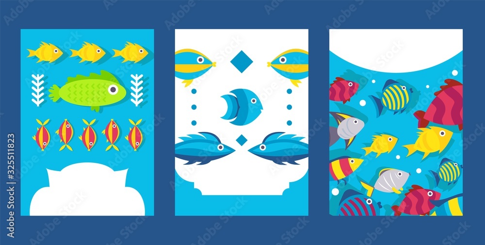Fish banners in flat style, printable flyer for aquarium store, vector ...