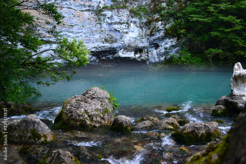 blue lake in the mountains of Abkhazia