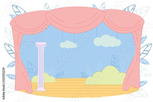 School Theater Stage with Curtains and Decoration