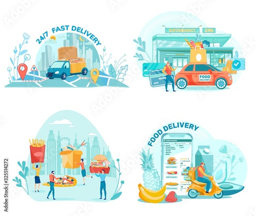 Catering Online Services Flat Illustrations Set