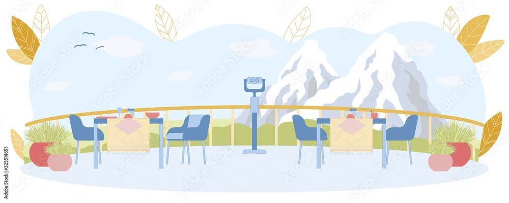Snowy Peaks View from Restaurant or Cafe Terrace. Snowy Peaks View from Restaurant or Cafe Terrace.