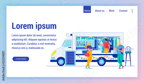 Fastfood Truck Flat Vector Landing Page Template