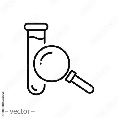 test blood on hiv or diabetes icon, laboratory analysis on infection or virus, sample examination, thin line web symbol on white background - editable stroke vector illustration eps10