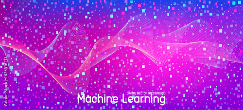 Flying Particles Distressed Purple Vector. Big Data Neon Wallpaper. Data 