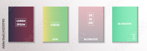 Wavy Minimal Cover Vector Set. Modern Flyer Texture Design. 80s Neon 