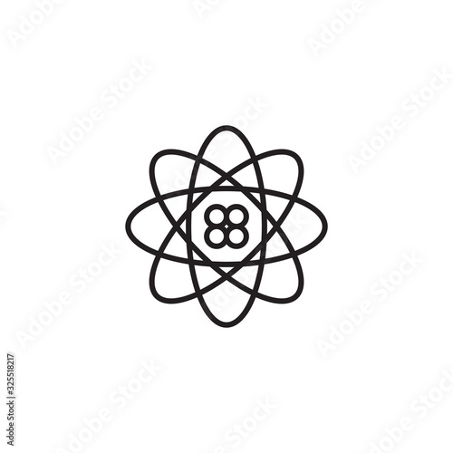 Quantum icon. Science sign. Nuclear symbol. Electrons and protons. Atom vector illustration style is a flat white iconic symbol for web design, app user interfaces.