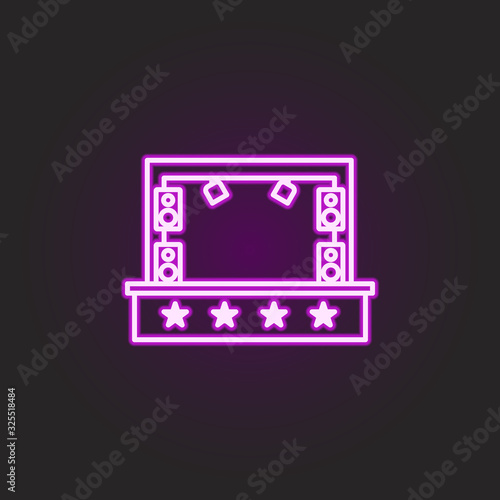 rock, scene, columns, stars neon style icon. Simple thin line, outline vector of rock and roll icons for ui and ux, website or mobile application