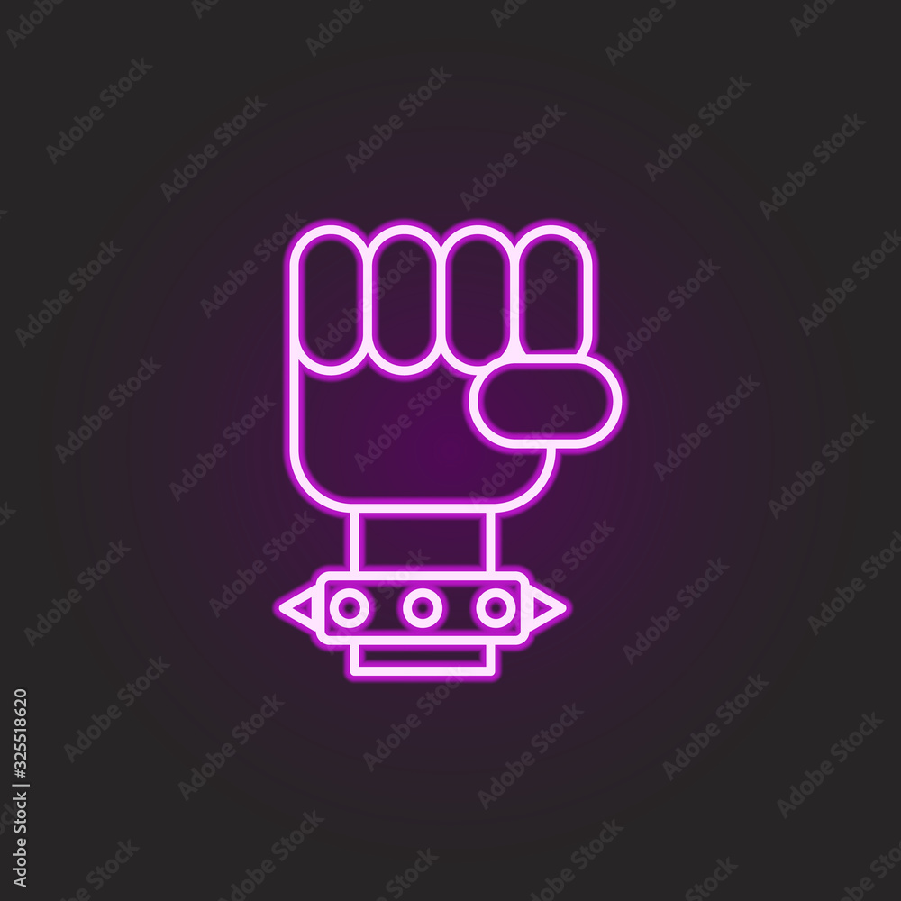 rock, hand, fist, bracelet neon style icon. Simple thin line, outline vector of rock and roll icons for ui and ux, website or mobile application rock, hand, fist, bracelet neon style icon. Simple thin line, outline vector of rock and roll icons for ui and ux, website or mobile application