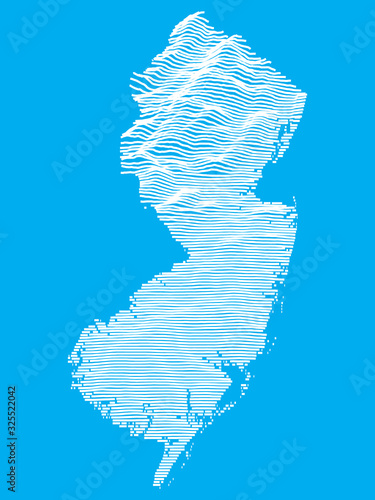 Blue Smooth Topographic Relief Peaks and Valleys Map of US Federal State of New Jersey