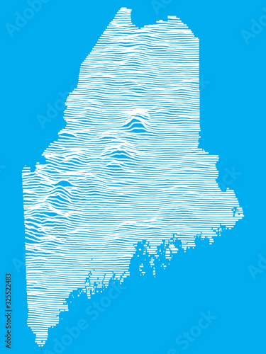Blue Smooth Topographic Relief Peaks and Valleys Map of US Federal State of Maine