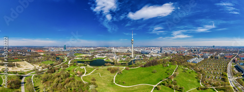 Beautiful Munich panorama from above, filmed by a drone in spring time. © allessuper_1979