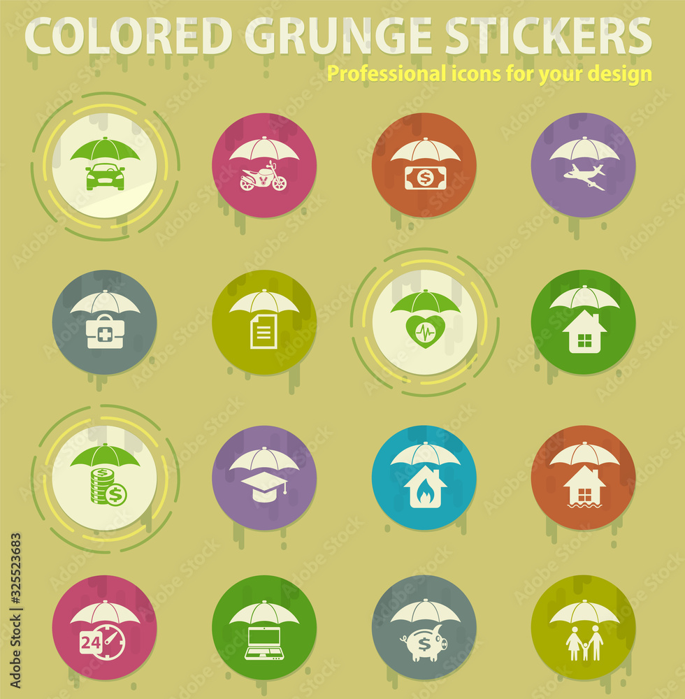 insurance colored grunge icons