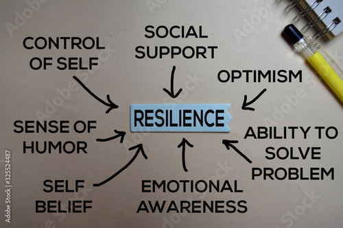Resilience Method text with keywords isolated on white board background. Chart or mechanism concept.