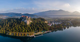 Aerial view of the Bled lake and castle