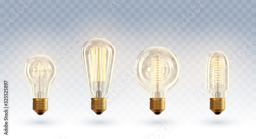 Slika na platnu Vector realistic glowing lamp hanging on the wire