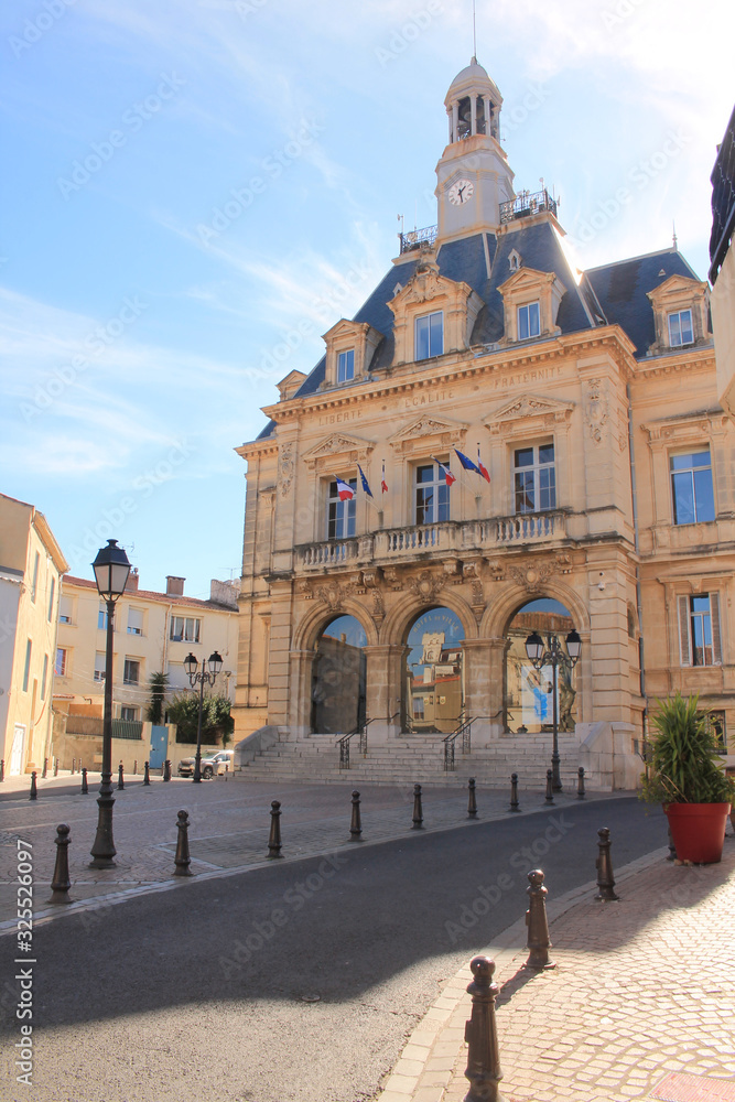 The town hall of Frontignan, a seaside resort in the Mediterranean sea, Herault, Occitanie, France