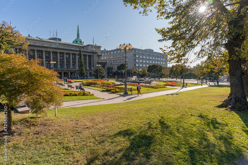 Andricev venac public park in Belgrade's downtown district on a beautiful sunny day