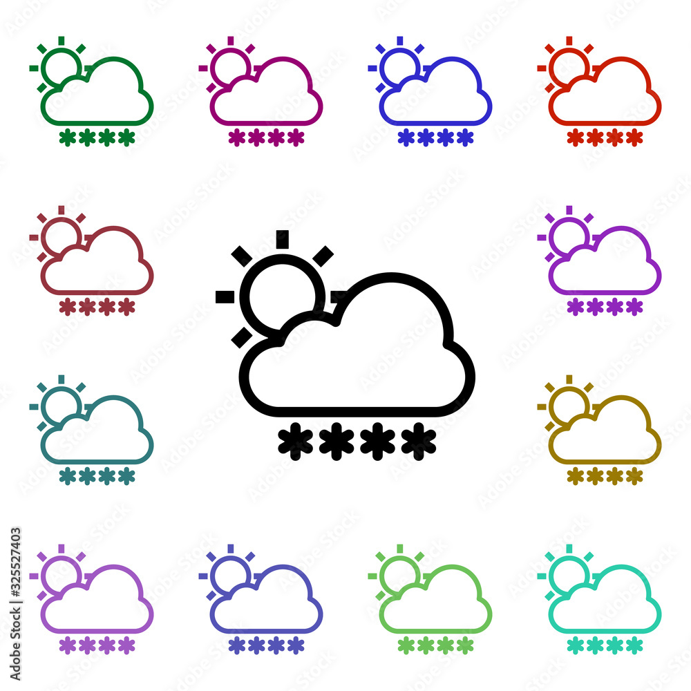 Cloudy sun snow sign multi color style icon. Simple thin line, outline vector of weather icons for ui and ux, website or mobile application Cloudy sun snow sign multi color style icon. Simple thin line, outline vector of weather icons for ui and ux, website or mobile application
