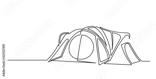 Continuous one line drawing of camping tent