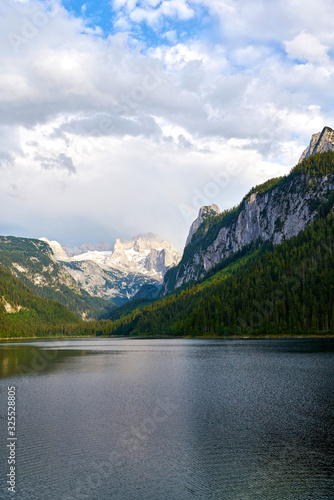 Beautiful Gosausee lake at rainy day in Austrian Alps. Salzkammergut region