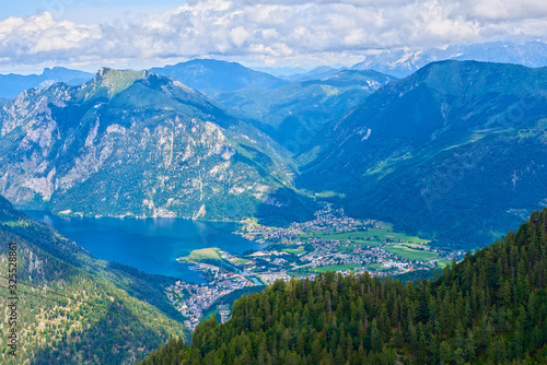 Traunsee lake from the Feuerkogel peak, Ebensee, Austria.