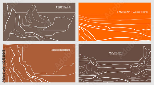 Mountains landscape banner set. Outline vector illustration.