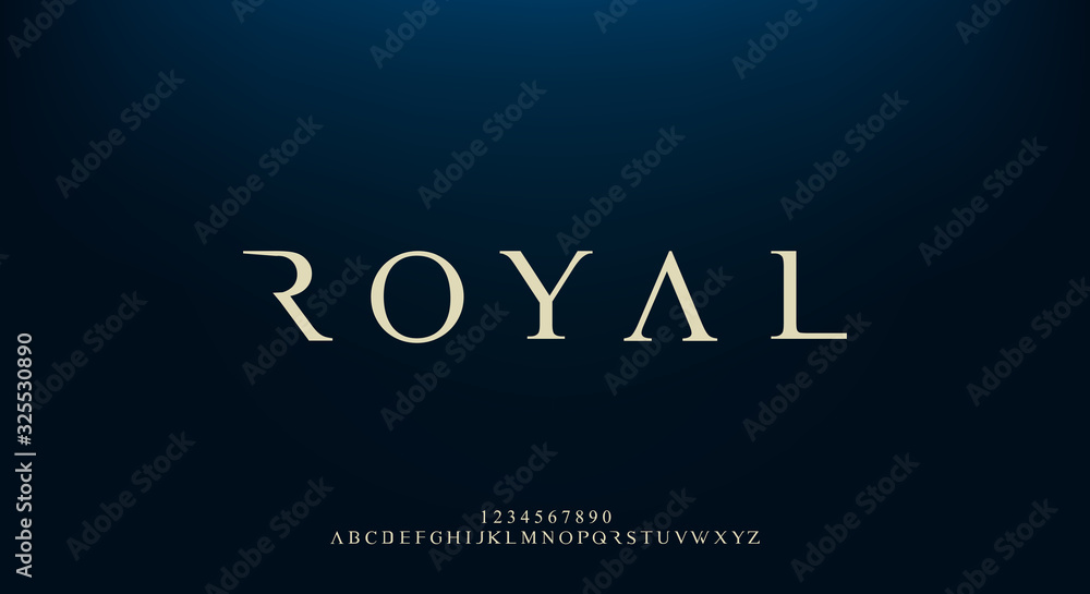 Royal, an elegant alphabet font and number. Premium uppercase fashion Design typography. vector illustration - obrazy, fototapety, plakaty 