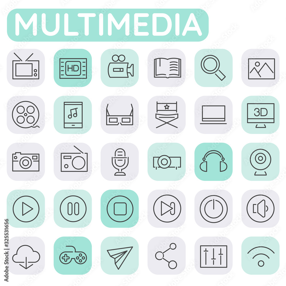 Trendy line icons - Multimedia icons collection Trendy line icons - Multimedia icons collection