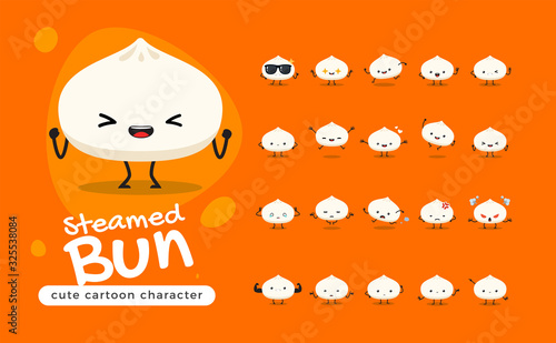 The Cute Steamed Bun. Chinese Food. Isolated Vector Illustration