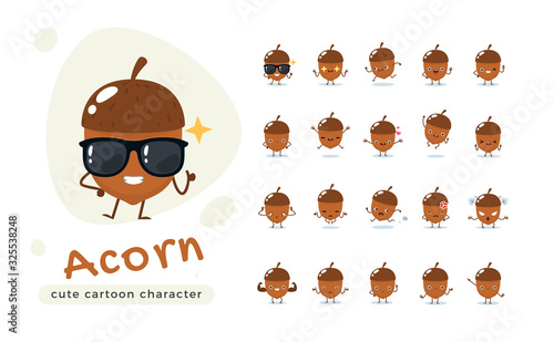 The Cute Brown Acorn. Isolated Vector Illustration