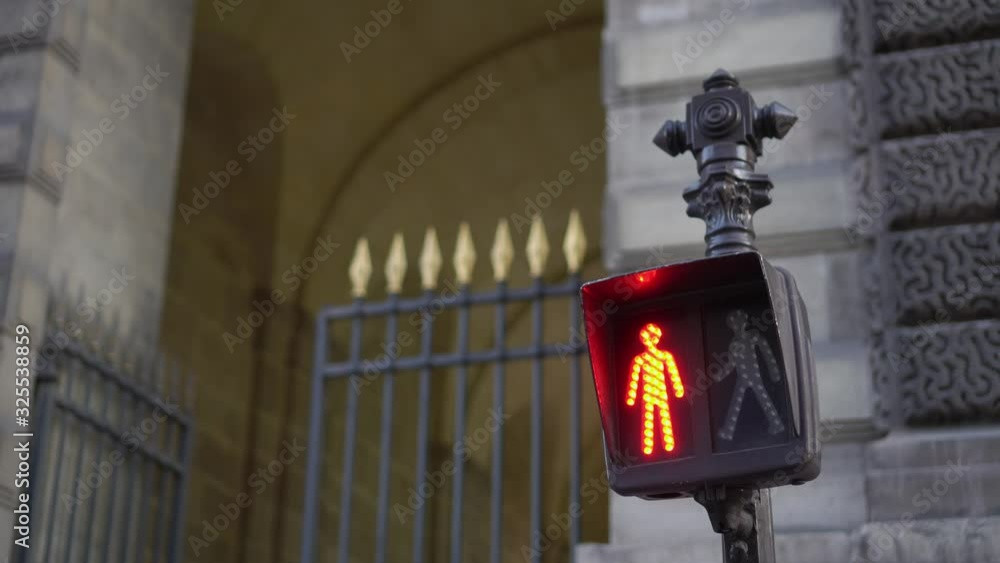 Traffic light for pedestrians, close up. Daytime. Green silhouette of a ...